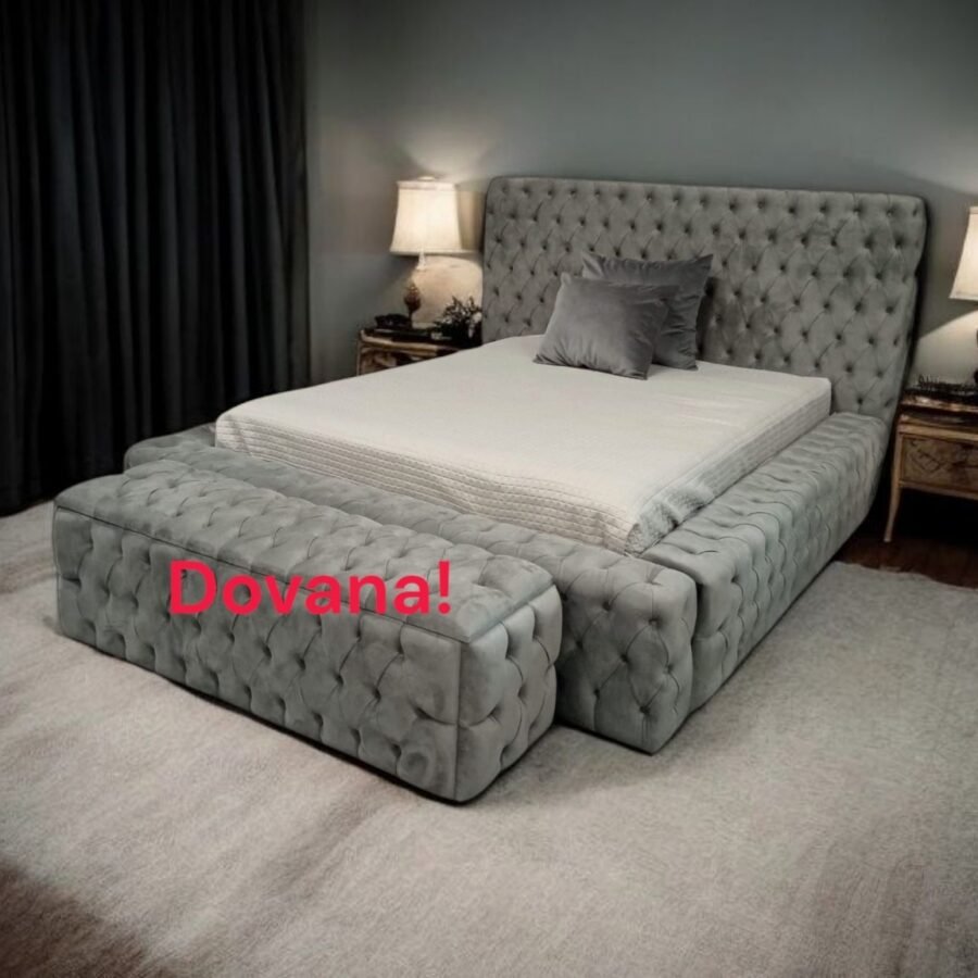 CAPITALE Pilka lova 180x200 su patalynės dėže ir PREMIUM KLASĖS čiužiniu + PUFAS DOVANŲ