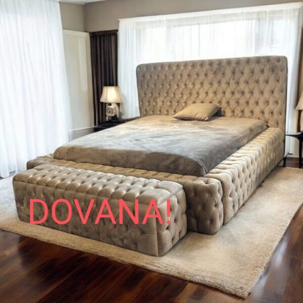 CAPITALE Beige lova 160×200 su patalynės dėže ir PREMIUM KLASĖS čiužiniu + PUFAS DOVANŲ