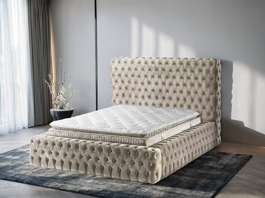CAPITALE Beige lova 160x200 su patalynės dėže ir PREMIUM KLASES čiužiniu