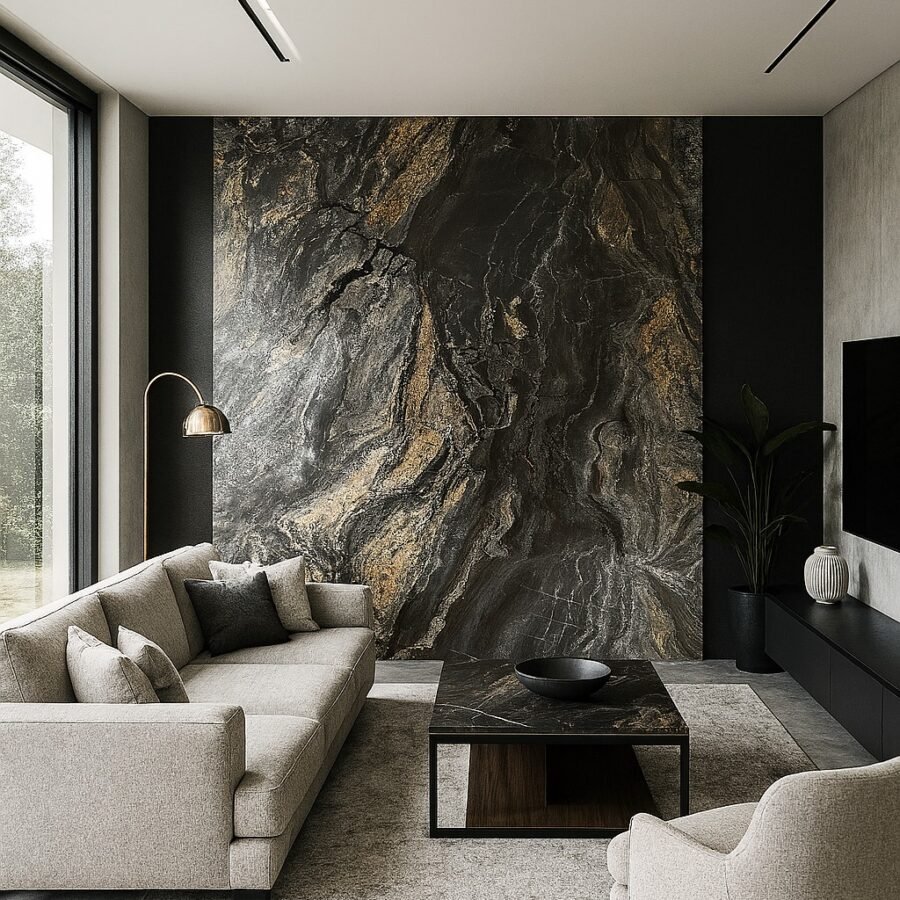 PVC sienų plokštė ONYX GREEN 122x280 cm – dramatiška marmuro imitacija, storis 2,8 mm