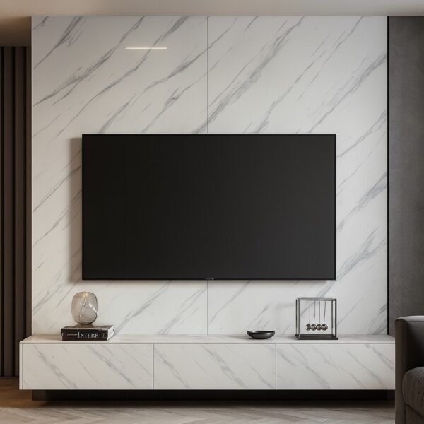 PVC sienų plokštė ICEBERG GREY 122x280 cm – balto paviršiaus imitacija su pilkomis gyslomis, 2,8 mm