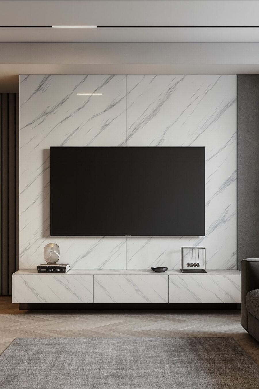PVC sienų plokštė ICEBERG GREY 122x280 cm – balto paviršiaus imitacija su pilkomis gyslomis, 2,8 mm