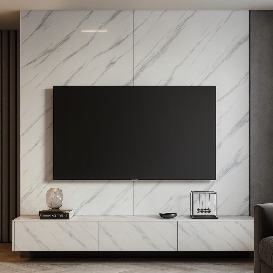 PVC sienų plokštė ICEBERG GREY 122x280 cm – balto paviršiaus imitacija su pilkomis gyslomis, 2,8 mm