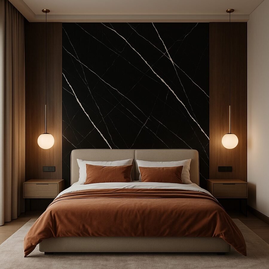 PVC sienų plokštė CARRARA BLACK 122x280 cm – juodo marmuro imitacija su baltomis gyslomis, 2,8 mm