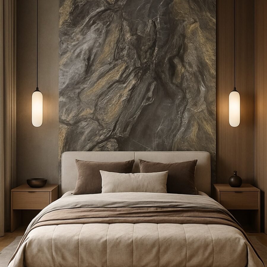 PVC sienų plokštė OROBICO GREY 122x280 cm – akmens imitacija su giliu pilku raštu, 2,8 mm