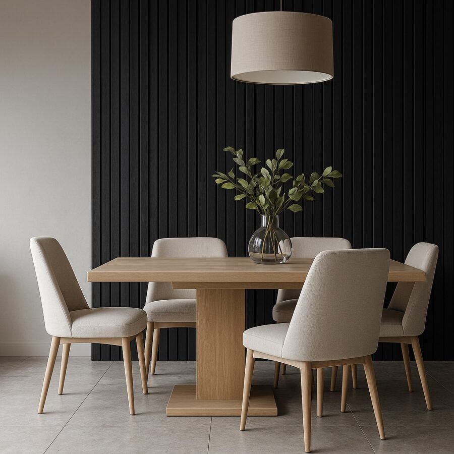 Akustinė plokštė BLACK 280-ECO – dekoratyvinė lamelių siena su garsą sugeriančiu pagrindu