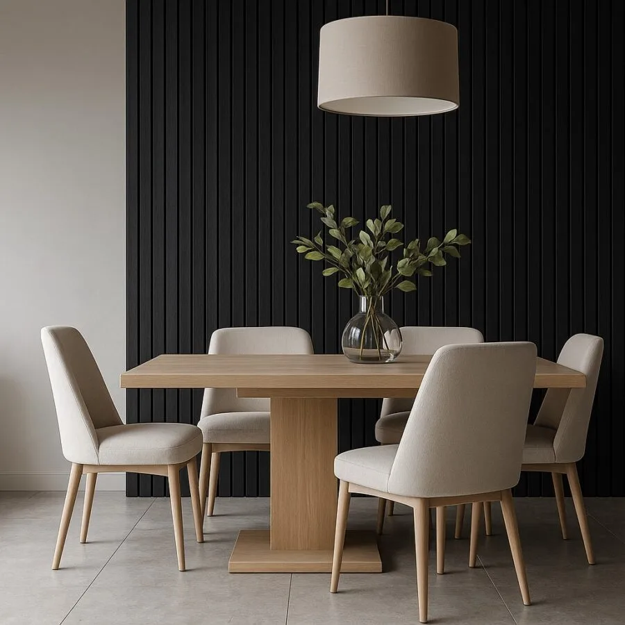 Akustinė plokštė BLACK 280-ECO – dekoratyvinė lamelių siena su garsą sugeriančiu pagrindu