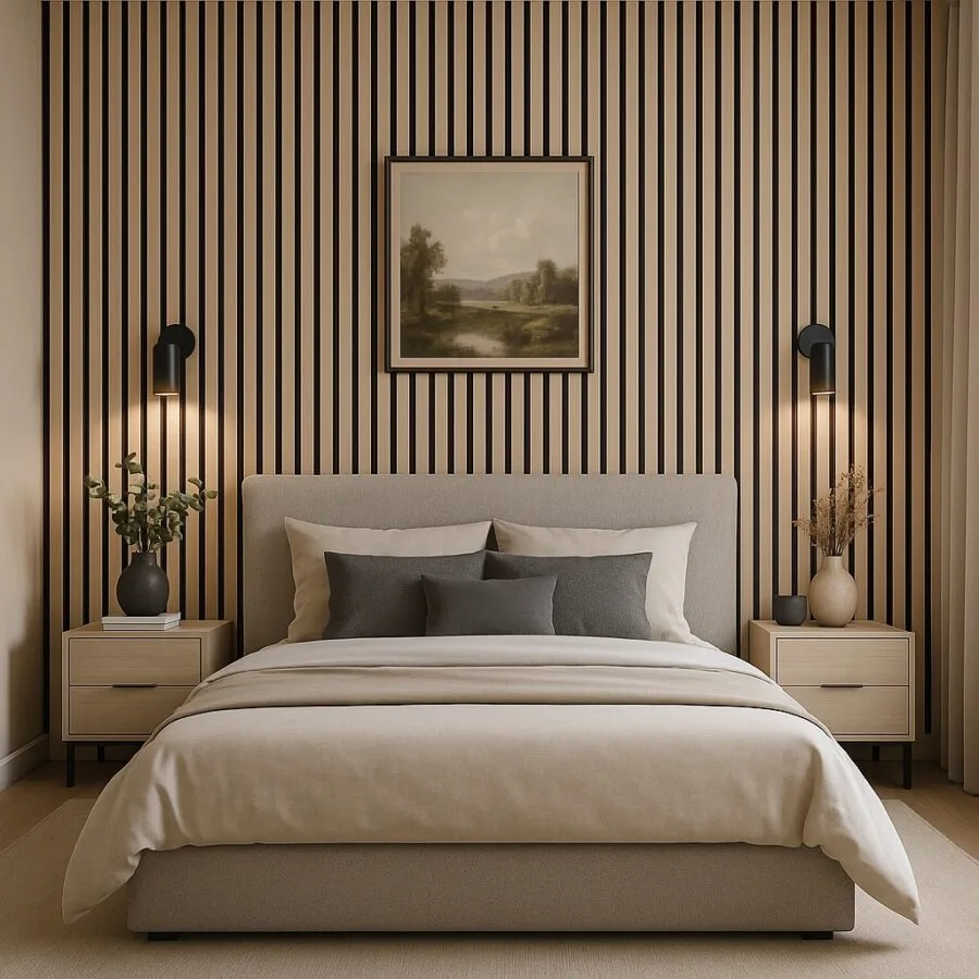 Akustinė plokštė SONOMA 280 – šviesaus medžio imitacija su juodu akustiniu fonu