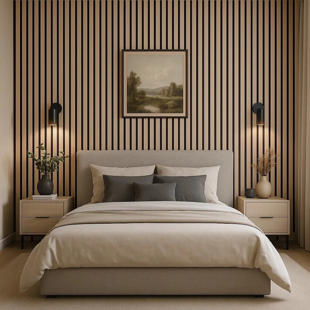 Akustinė plokštė SONOMA 280 – šviesaus medžio imitacija su juodu akustiniu fonu