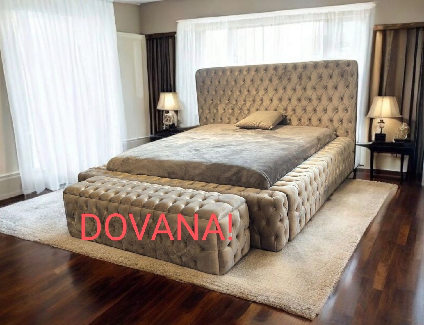 CAPITALE Beige lova 180x200 su patalynės dėže + PUFAS DOVANŲ
